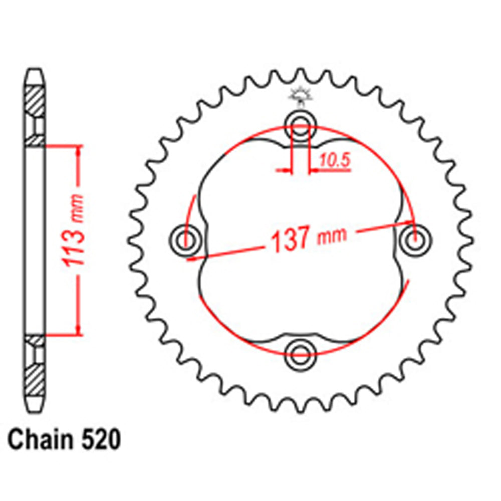 REAR SPROCKET - STEEL 36T 520P - 32-45G-36