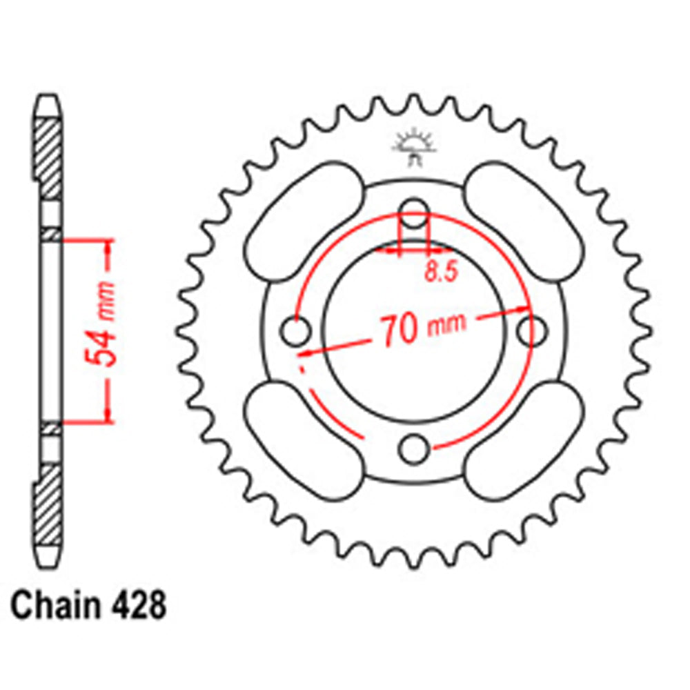 REAR SPROCKET - STEEL 45T 428P - 32-45P-45