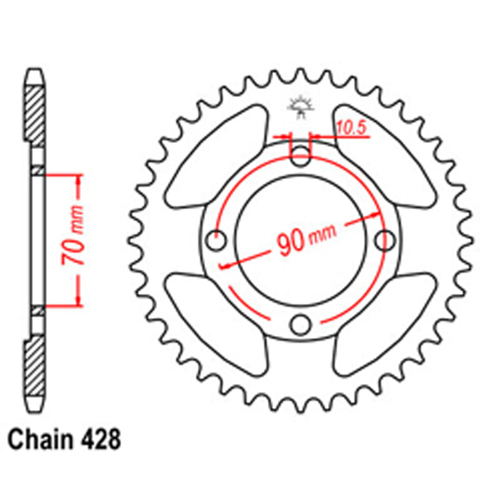 REAR SPROCKET - STEEL 45T 428P - 32-45Q-45