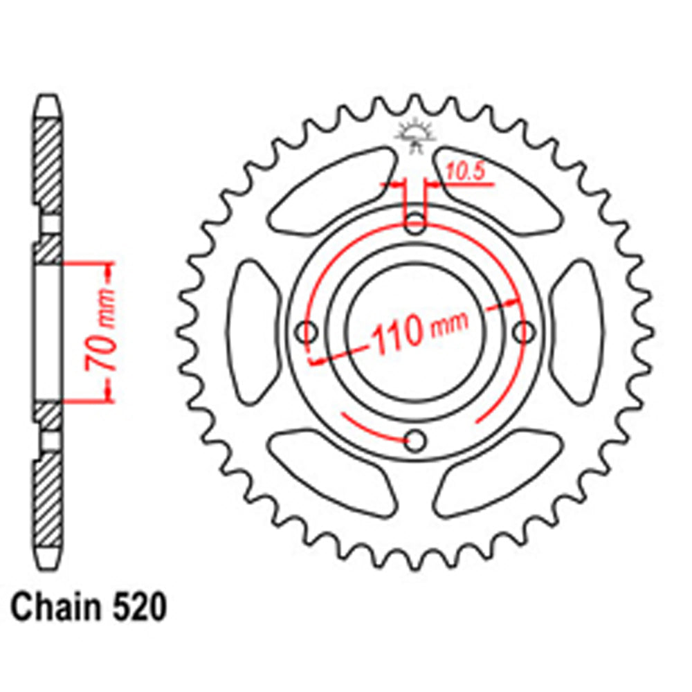 REAR SPROCKET - STEEL 44T 520P - 32-471-44