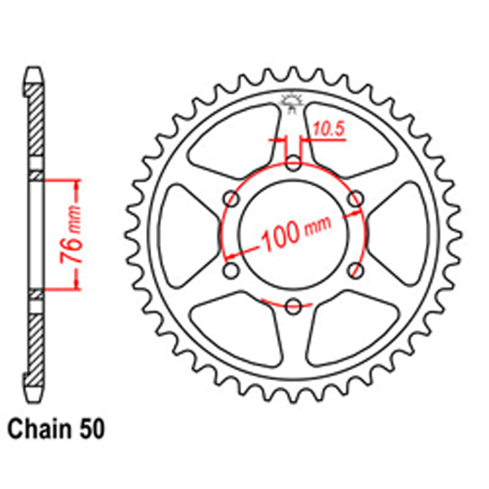 REAR SPROCKET - STEEL 42T 530P - 32-476-42