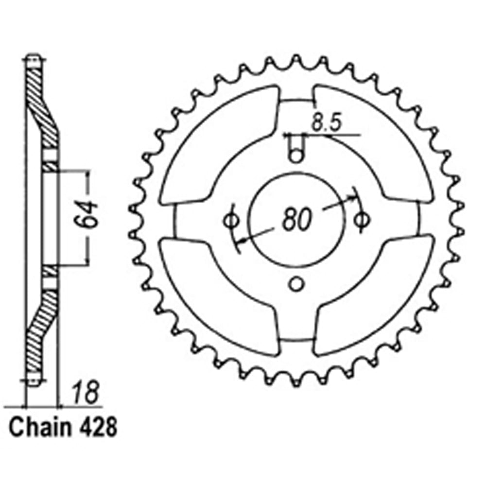 REAR SPROCKET - STEEL 51T 428P - 32-482-51