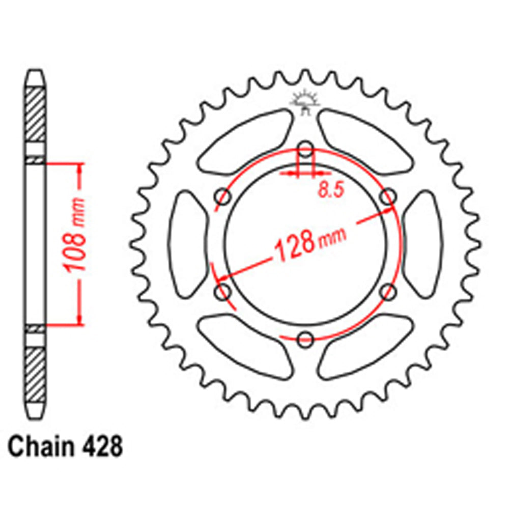 REAR SPROCKET - STEEL 53T 428P - 32-487-53