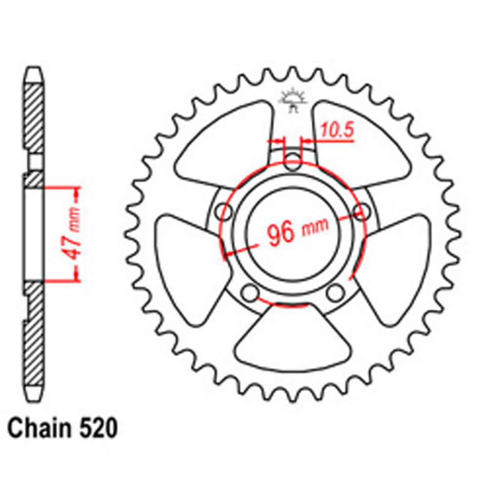 REAR SPROCKET - STEEL 40T 520P - 32-965-40