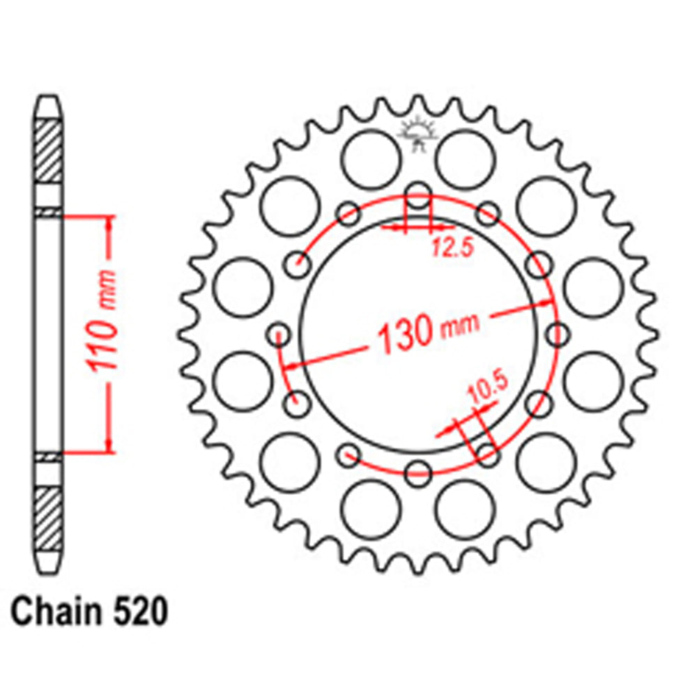 REAR SPROCKET - STEEL 44T 520P - 32-K32-44