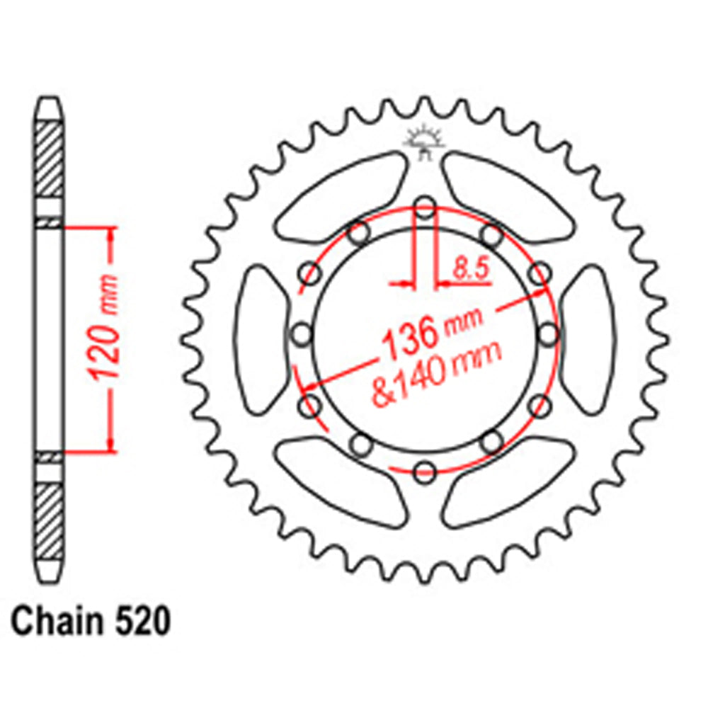 REAR SPROCKET - STEEL 46T 520P D/D - 32-K53-46