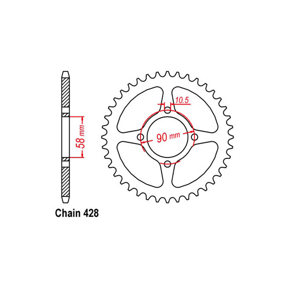 REAR SPROCKET - STEEL 42T 428P - 32-KTY-42