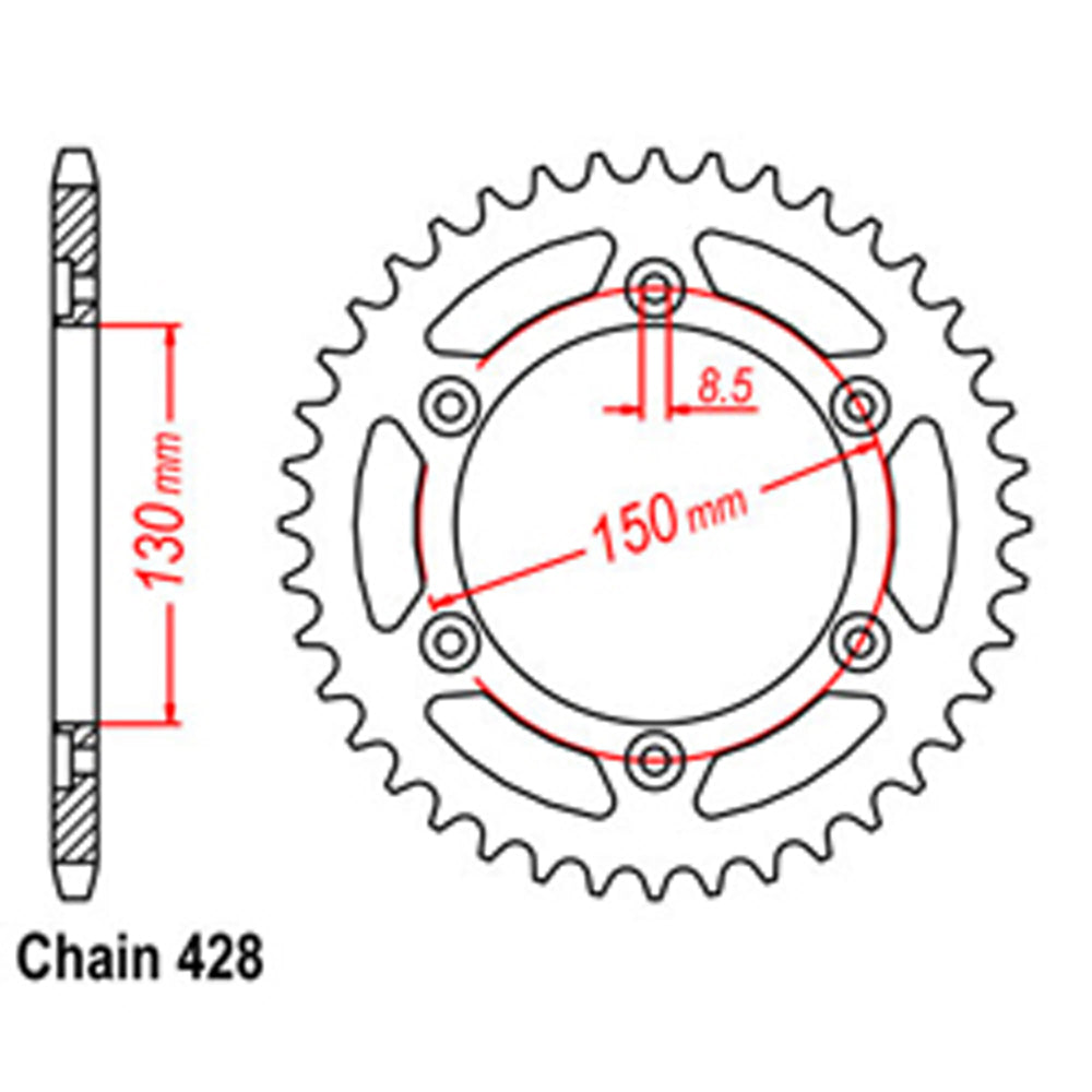 REAR SPROCKET - STEEL 51T 428P - 32-KY1-51