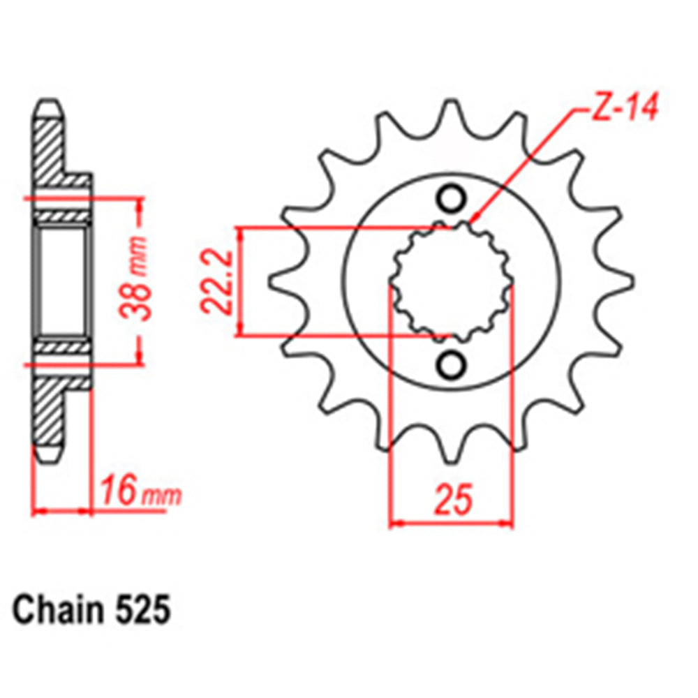 FRONT SPROCKET - STEEL 14T 525P   - 41-D05-14