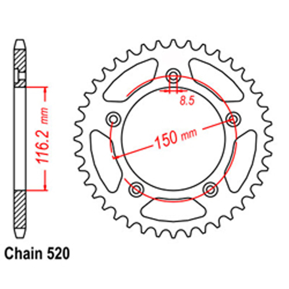 REAR SPROCKET - STEEL 42T 520P  - 42-A02-42