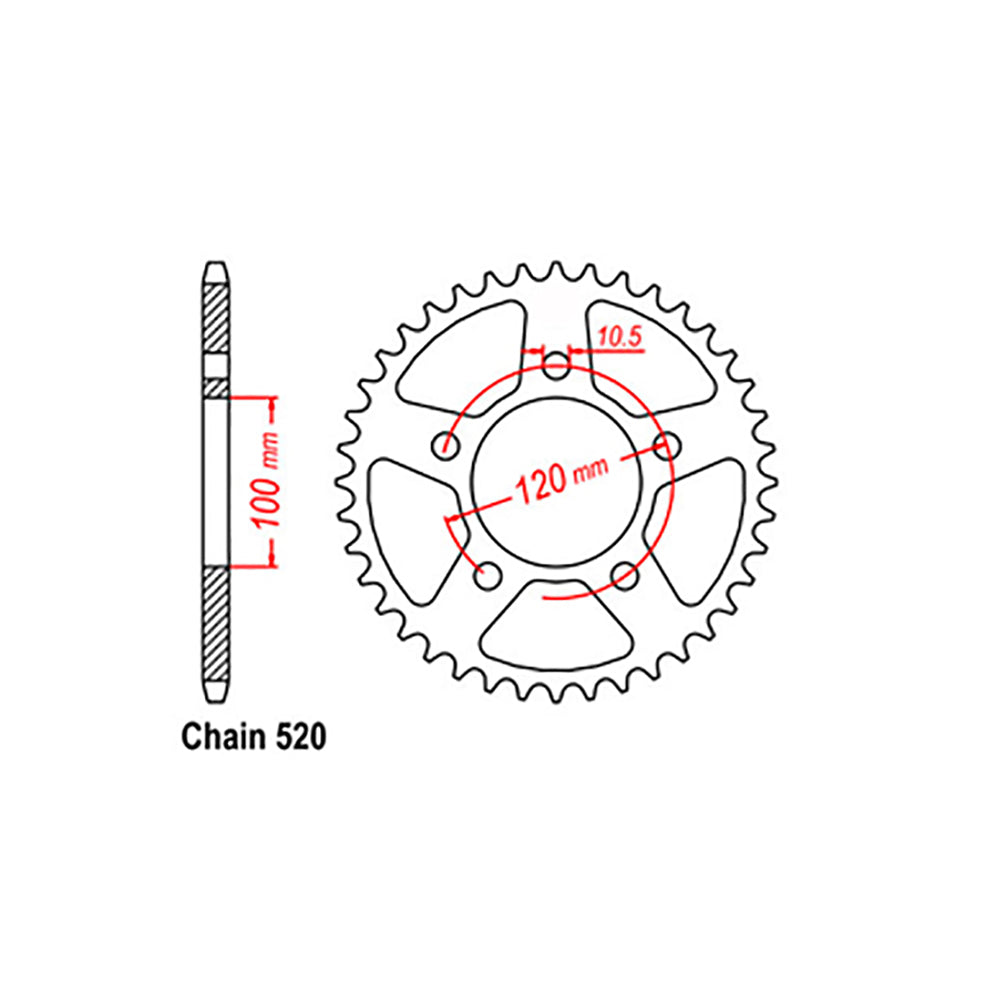 REAR SPROCKET - STEEL 47T 520P - 42-A06-47