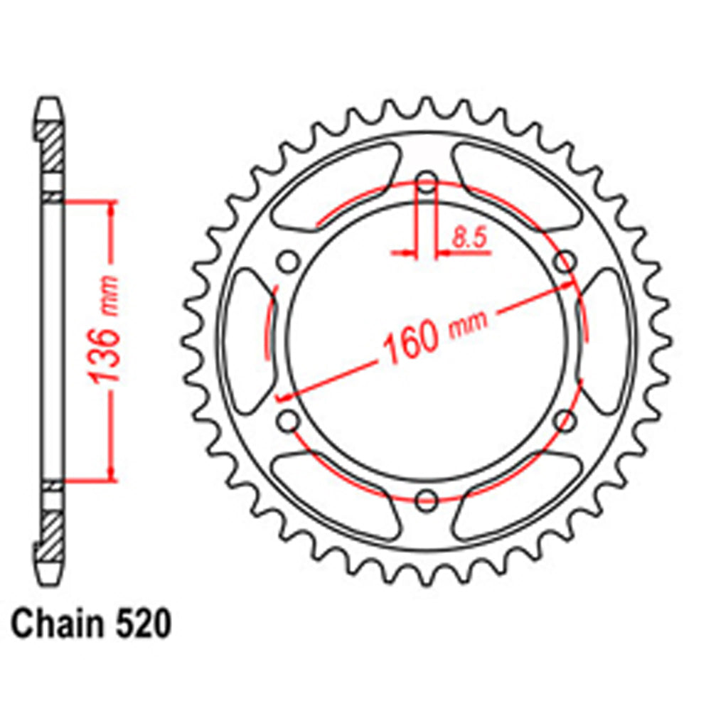 REAR SPROCKET - STEEL 40T 520P - 42-B01-40