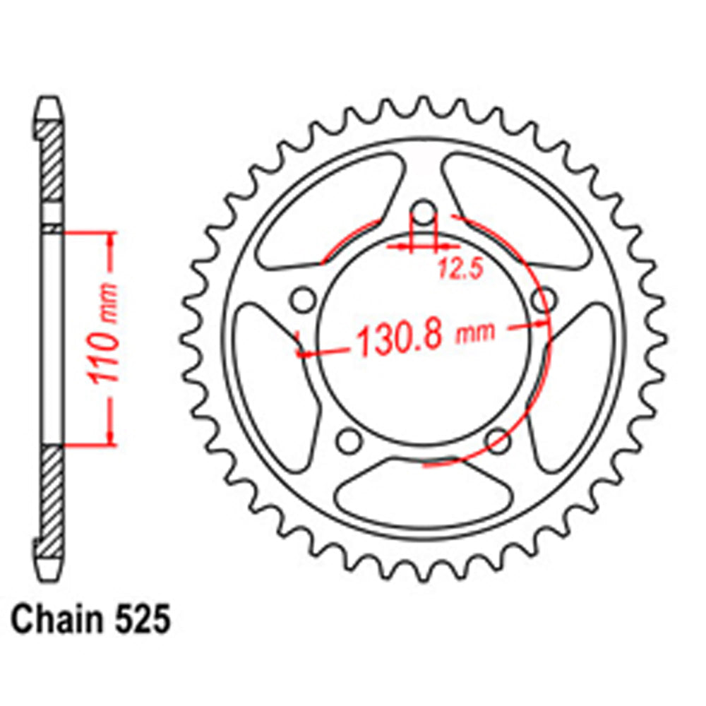 REAR SPROCKET - STEEL 44T 525P - 42-B06-44