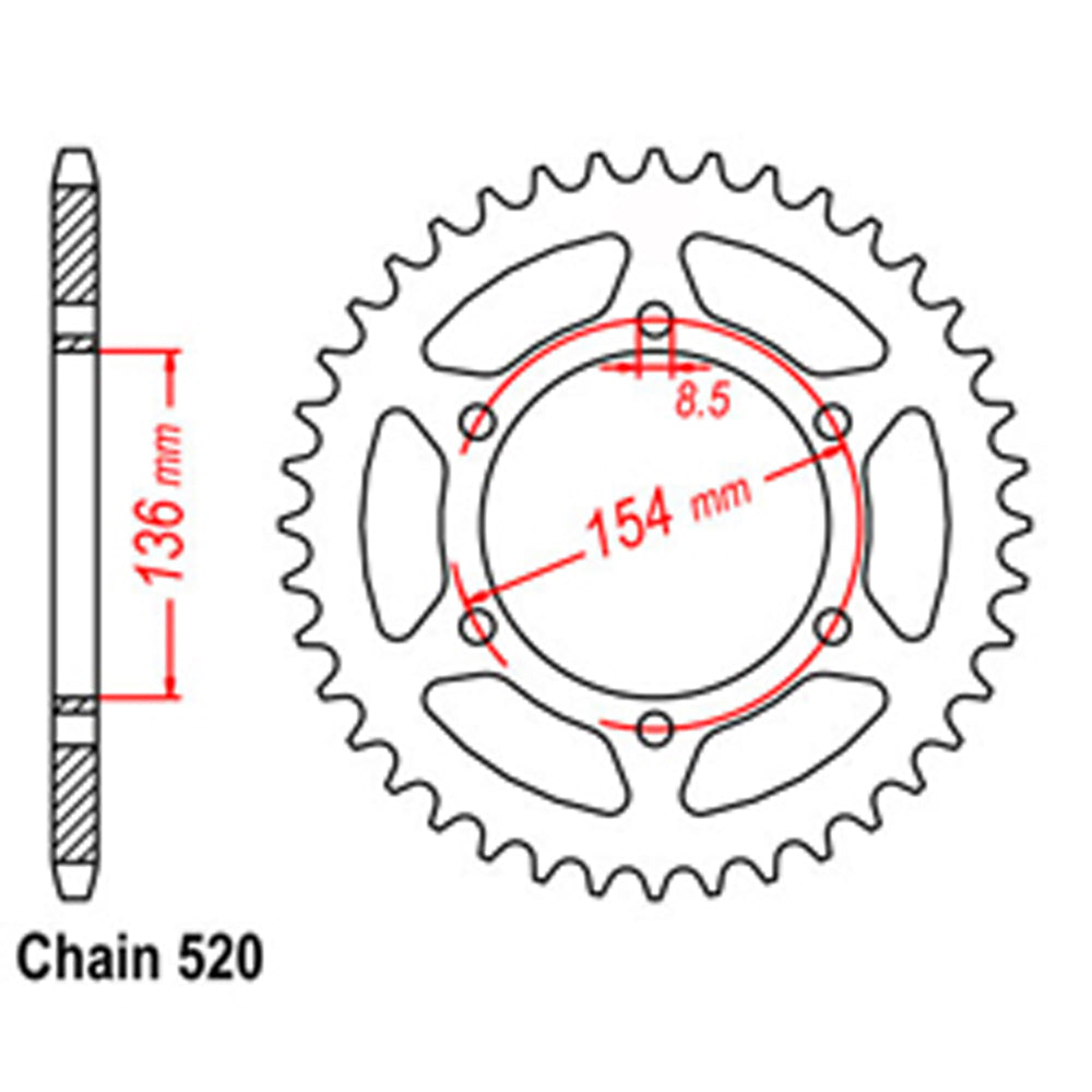 REAR SPROCKET - STEEL 47T 520P  - 42-B08-47