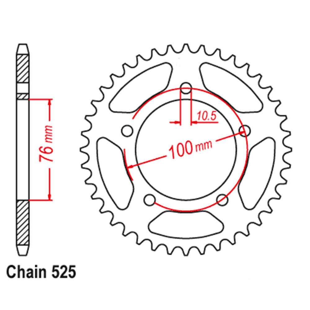 REAR SPROCKET - STEEL 44T 525P - 42-BE1-44