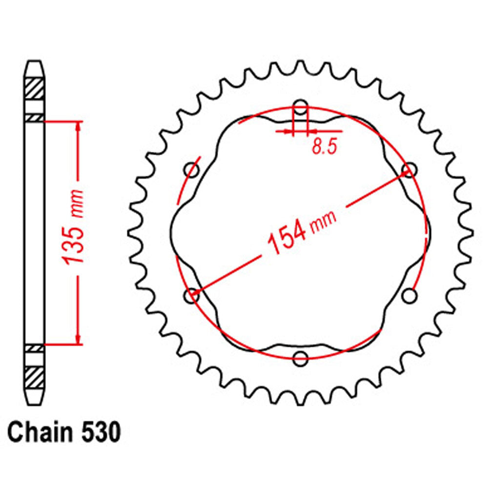 REAR SPROCKET - STEEL 40T 530P   - 760 or 770 ADAPTOR REQUIRED