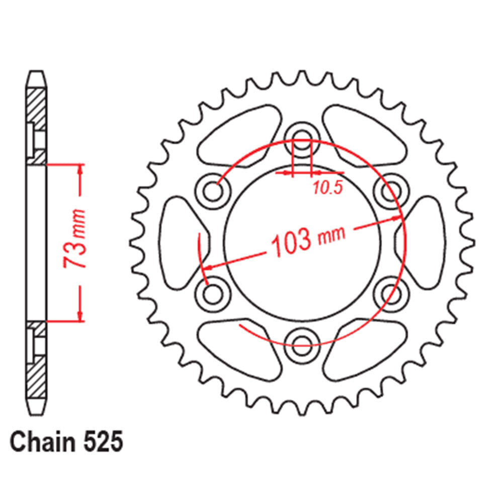 REAR SPROCKET - STEEL 43T 525P - 42-D09-43