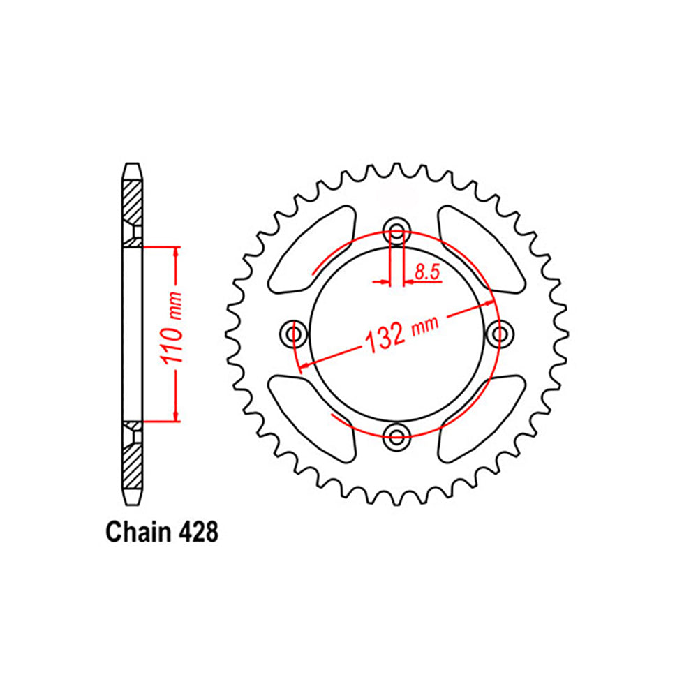 REAR SPROCKET - STEEL 46T 428P  - 42-K04-46