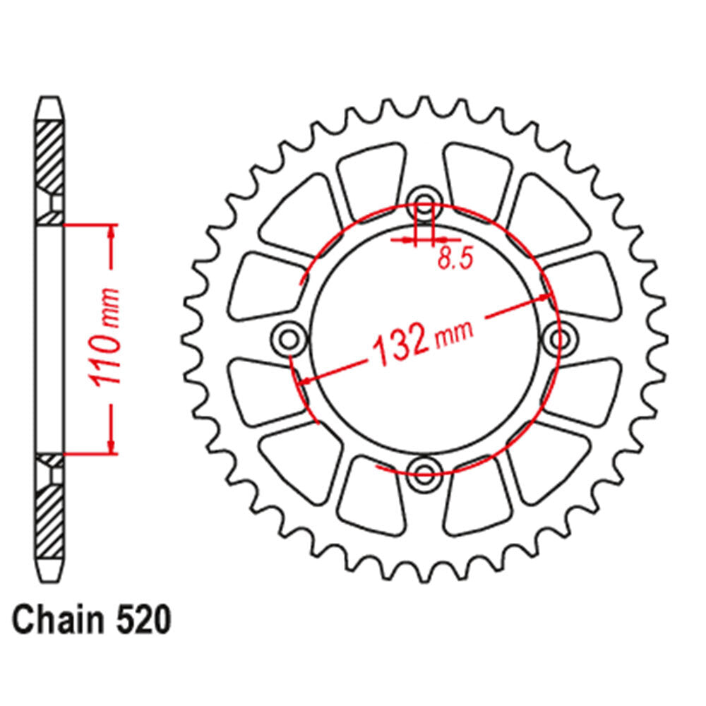 REAR SPROCKET - STEEL 46T 520P  - 42-K08-46