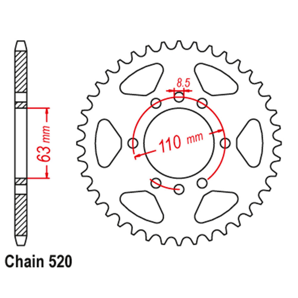 REAR SPROCKET - STEEL 42T 520P  - 42-K09-42