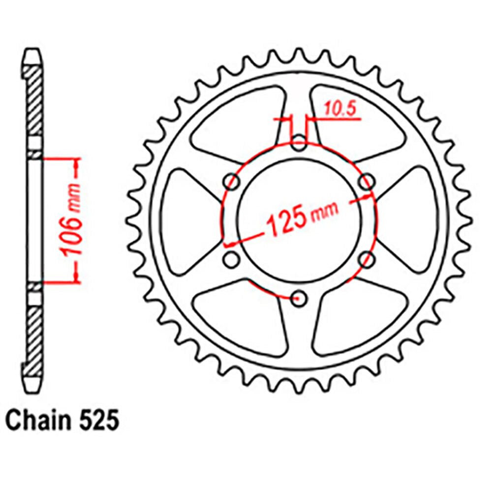 REAR SPROCKET - STEEL 39T 525P - 42-T06-39