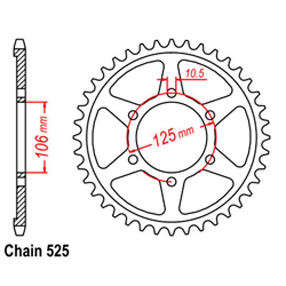 REAR SPROCKET - STEEL 47T 525P  - 42-T06-47