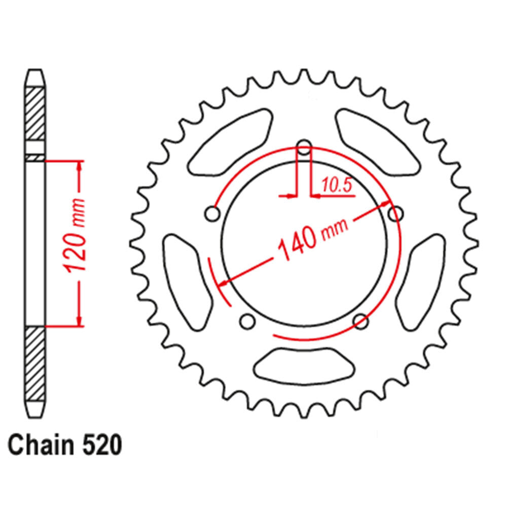 REAR SPROCKET - STEEL 43T 520P - 42-T09-43