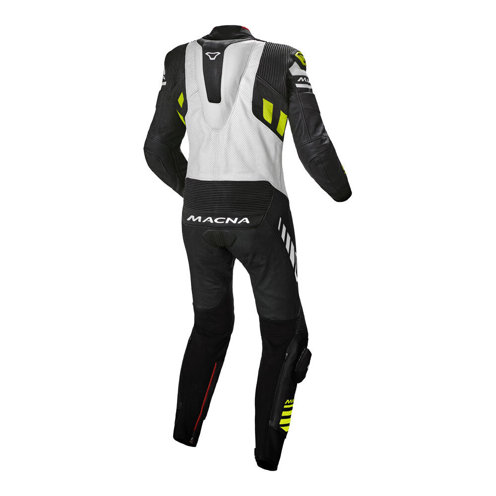 Macna Tracktix 1 Piece Suit Black/White/Neon Yellow 52 Large