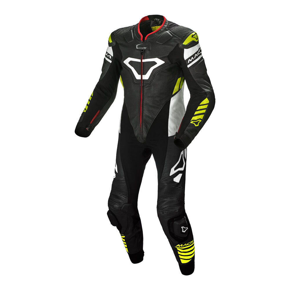 Macna Tracktix 1 Piece Suit Black/White/Neon Yellow 54 XL
