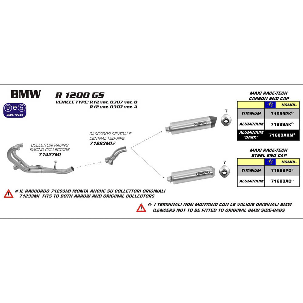 ARROW Link Pipe Stainless for MAXI RACE-TECH silencers   - 82-712-93MI