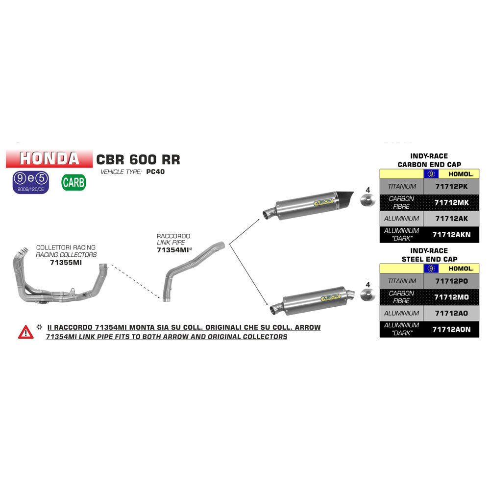 ARROW Link Pipe Stainless for INDY-RACE silencers  - 82-713-54MI