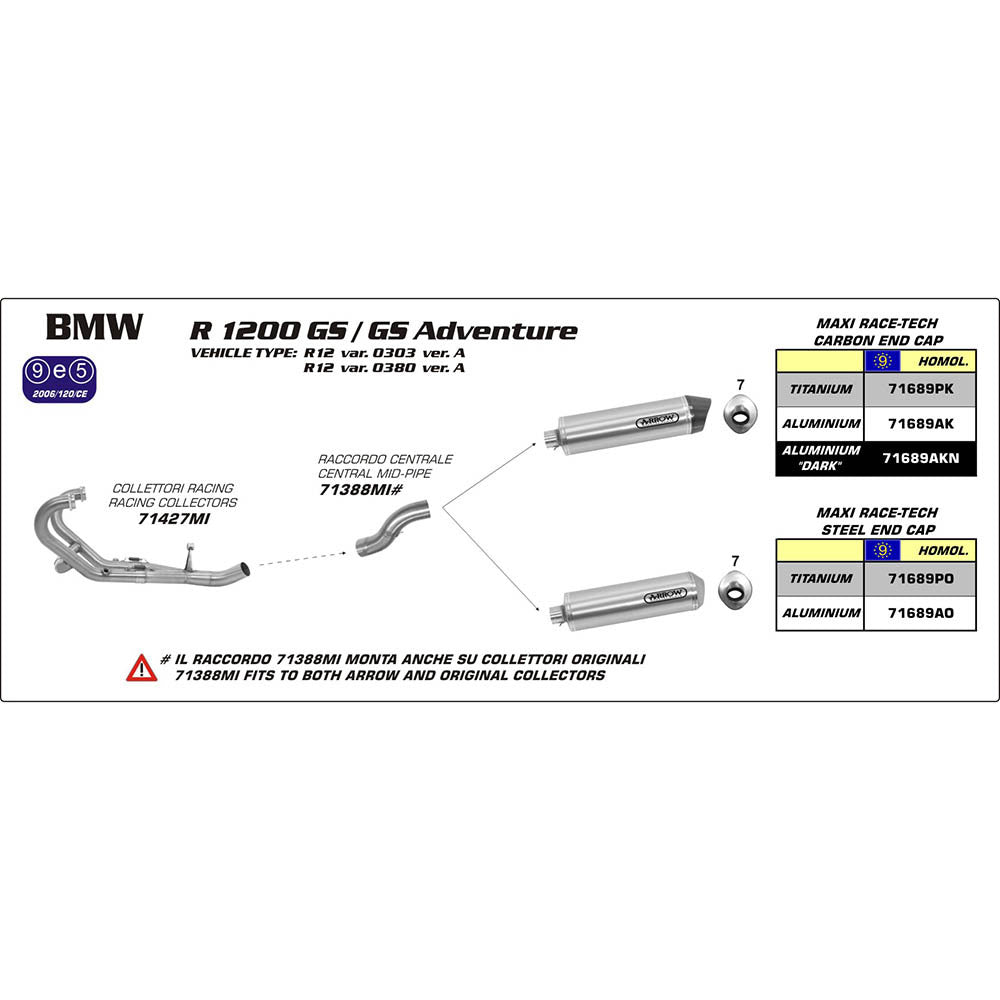 ARROW Link Pipe Stainless for MAXI RACE-TECH silencers  - 82-713-88MI