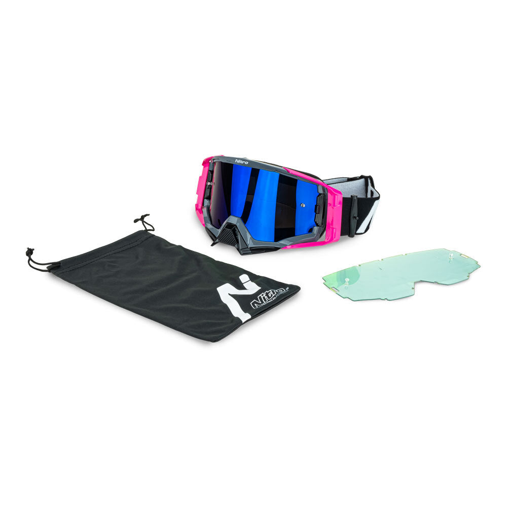 NITRO NV-150 MX GOGGLE GREY/PINK FRAME BLUE LENS